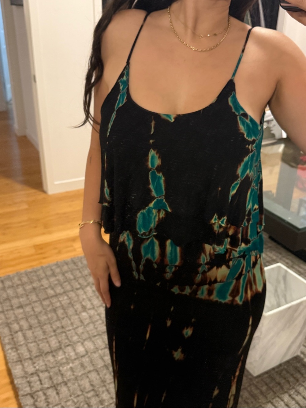 Freeloader Black Maxi Dress with Teal and Brown Tie-Dye - Picture 4 of 5
